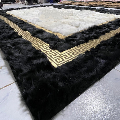 Black Sheepskin Fur Rug for Living Room, Luxury Rectangle Soft Carpet for Bedroom, Natural Patchwork Rug, Soft Area Rug, Wool Rug,Shaggy Rug - BuzzLeatherCarpetBlack Sheepskin Fur Rug for Living Room, Luxury Rectangle Soft Carpet for Bedroom, Natural Patchwork Rug, Soft Area Rug, Wool Rug,Shaggy Rug