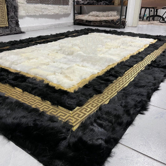 Black Sheepskin Fur Rug for Living Room, Luxury Rectangle Soft Carpet for Bedroom, Natural Patchwork Rug, Soft Area Rug, Wool Rug,Shaggy Rug - BuzzLeatherCarpetBlack Sheepskin Fur Rug for Living Room, Luxury Rectangle Soft Carpet for Bedroom, Natural Patchwork Rug, Soft Area Rug, Wool Rug,Shaggy Rug