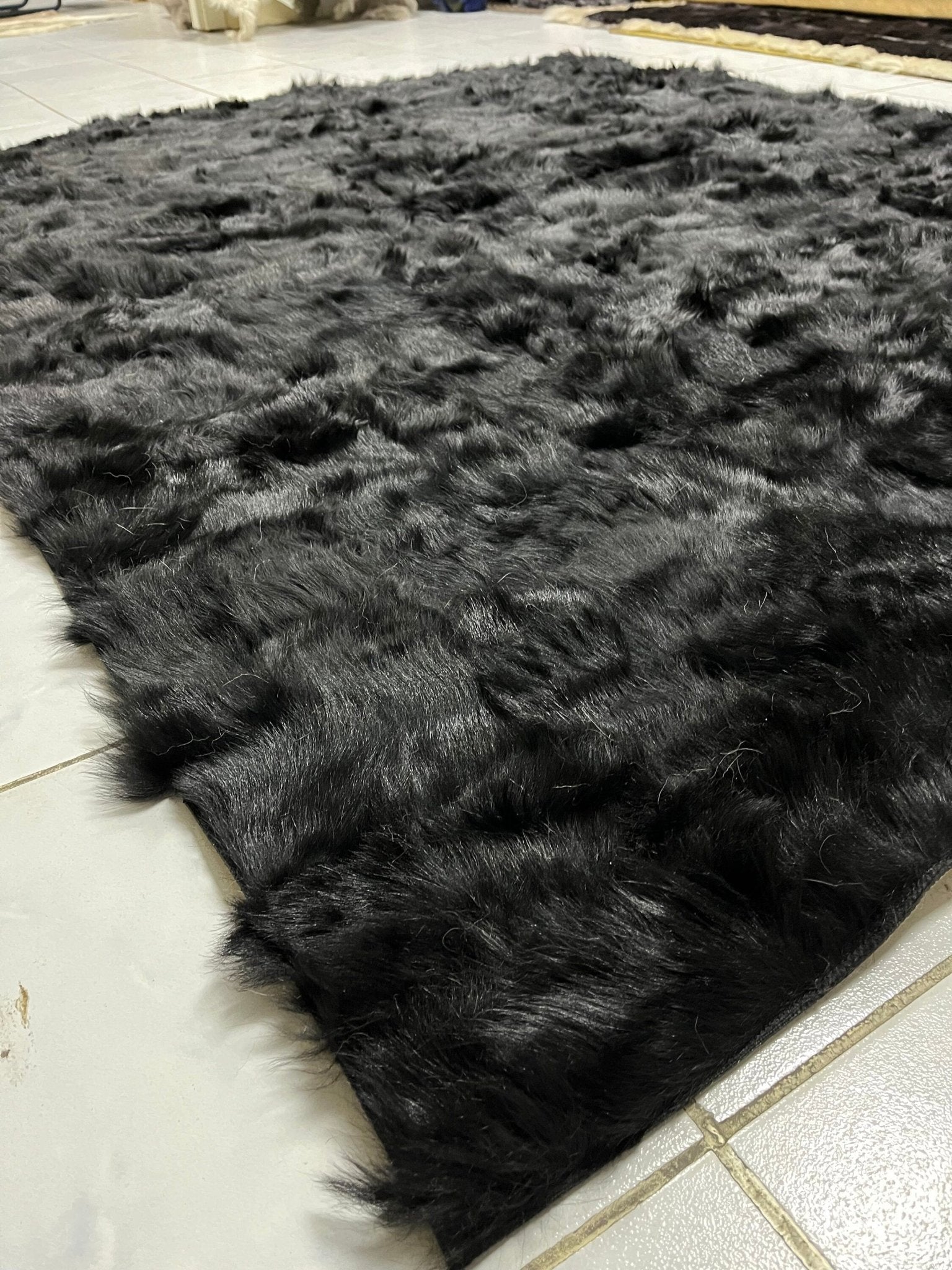 Black Sheepskin Fur Rug for Living Room, Luxury Rectangle Soft Carpet for Bedroom, Natural Patchwork Rug, Soft Area Rug, Wool Rug,Shaggy Rug - BuzzLeatherCarpetBlack Sheepskin Fur Rug for Living Room, Luxury Rectangle Soft Carpet for Bedroom, Natural Patchwork Rug, Soft Area Rug, Wool Rug,Shaggy Rug