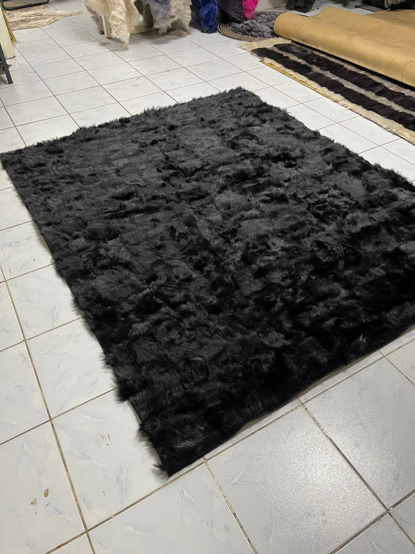 Black Sheepskin Fur Rug for Living Room, Luxury Rectangle Soft Carpet for Bedroom, Natural Patchwork Rug, Soft Area Rug, Wool Rug,Shaggy Rug - BuzzLeatherCarpetBlack Sheepskin Fur Rug for Living Room, Luxury Rectangle Soft Carpet for Bedroom, Natural Patchwork Rug, Soft Area Rug, Wool Rug,Shaggy Rug