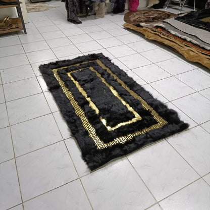 Black Sheepskin Rug , Fluffy Black with Gold Sheepskin Fur Rug, Soft Area Rug, Black Sheepskin Carpet, Gold Leather Rug,Home Decor Rug - BuzzLeatherCarpetBlack Sheepskin Rug , Fluffy Black with Gold Sheepskin Fur Rug, Soft Area Rug, Black Sheepskin Carpet, Gold Leather Rug,Home Decor Rug