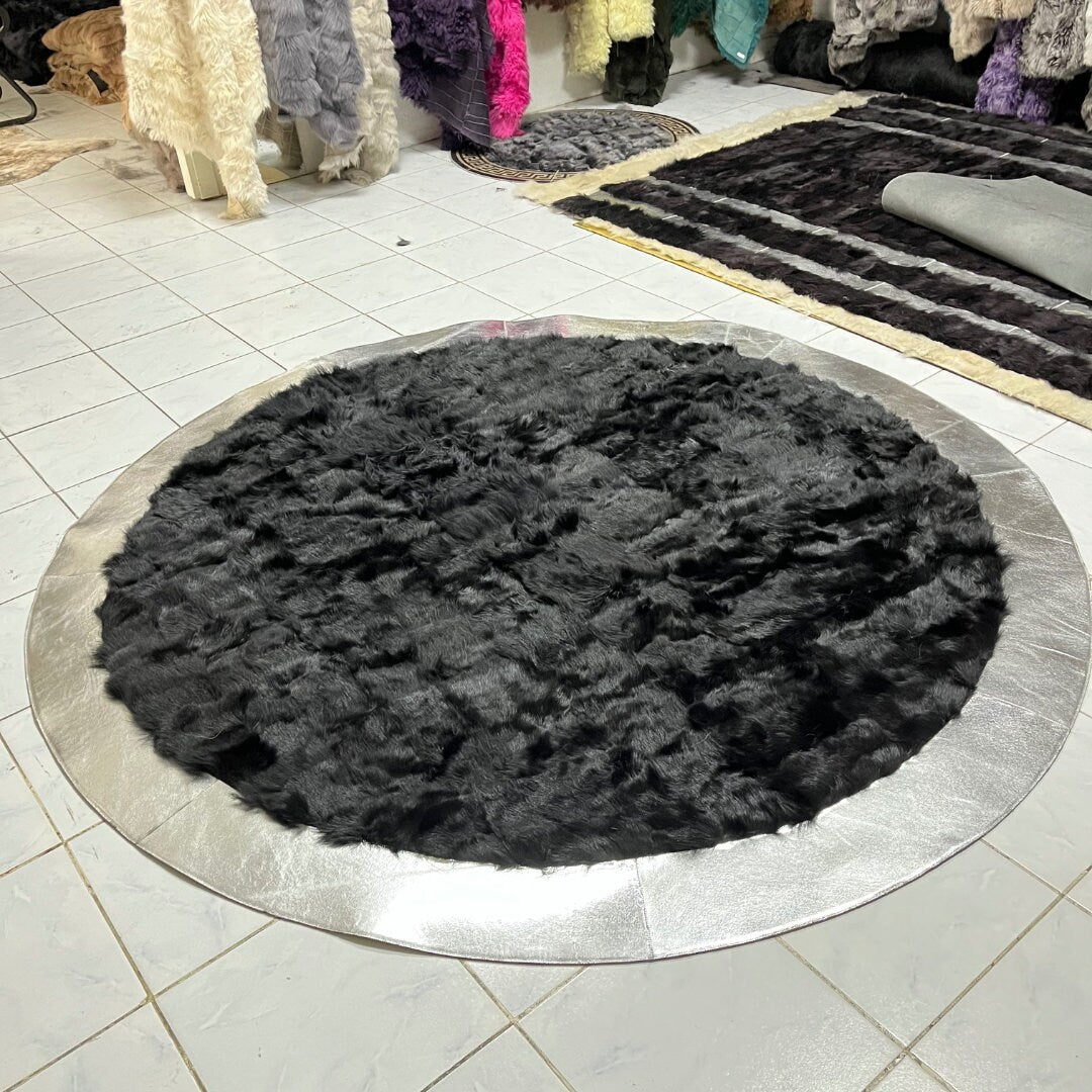 Black Sheepskin Rug, Patchwork Sheepskin Rug,Sheepskin Round Rug,Natural Soft Area Rug, Rug For Living Room,Round Area Rug,Sheepskin fur rug - BuzzLeatherCarpetBlack Sheepskin Rug, Patchwork Sheepskin Rug,Sheepskin Round Rug,Natural Soft Area Rug, Rug For Living Room,Round Area Rug,Sheepskin fur rug