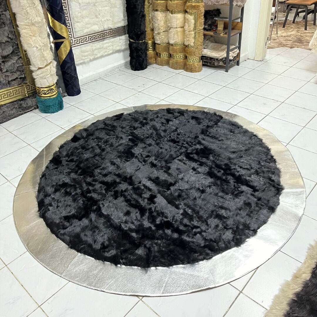 Black Sheepskin Rug, Patchwork Sheepskin Rug,Sheepskin Round Rug,Natural Soft Area Rug, Rug For Living Room,Round Area Rug,Sheepskin fur rug - BuzzLeatherCarpetBlack Sheepskin Rug, Patchwork Sheepskin Rug,Sheepskin Round Rug,Natural Soft Area Rug, Rug For Living Room,Round Area Rug,Sheepskin fur rug