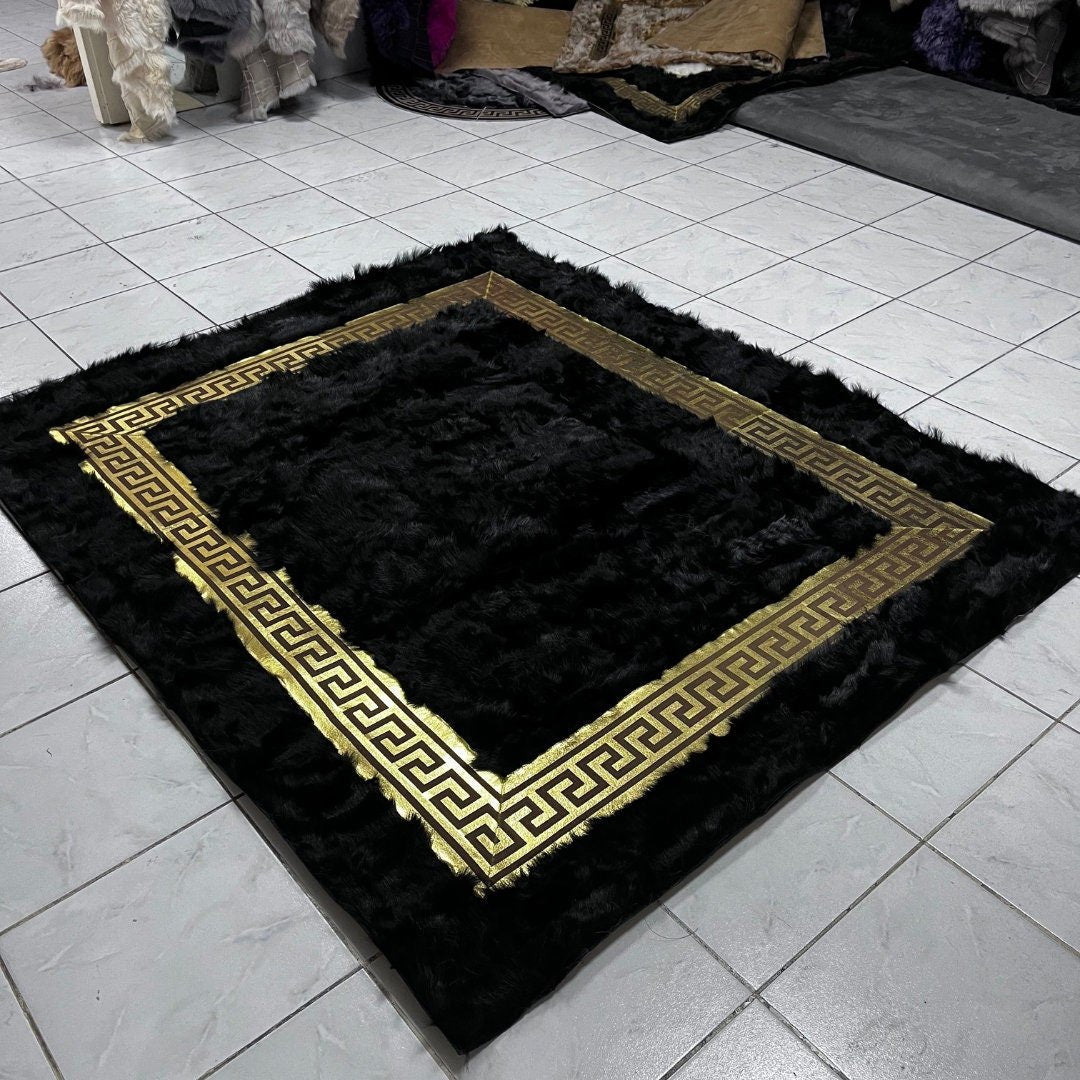 Black Sheepskin Rug,Black With Gold Sheepskin Fur Rug,Fluffy Rug,Soft Area Rug,Shaggy Rug ,Rug for Living Room,Wool Rug,Sheepskin Carpet - BuzzLeatherCarpetBlack Sheepskin Rug,Black With Gold Sheepskin Fur Rug,Fluffy Rug,Soft Area Rug,Shaggy Rug ,Rug for Living Room,Wool Rug,Sheepskin Carpet