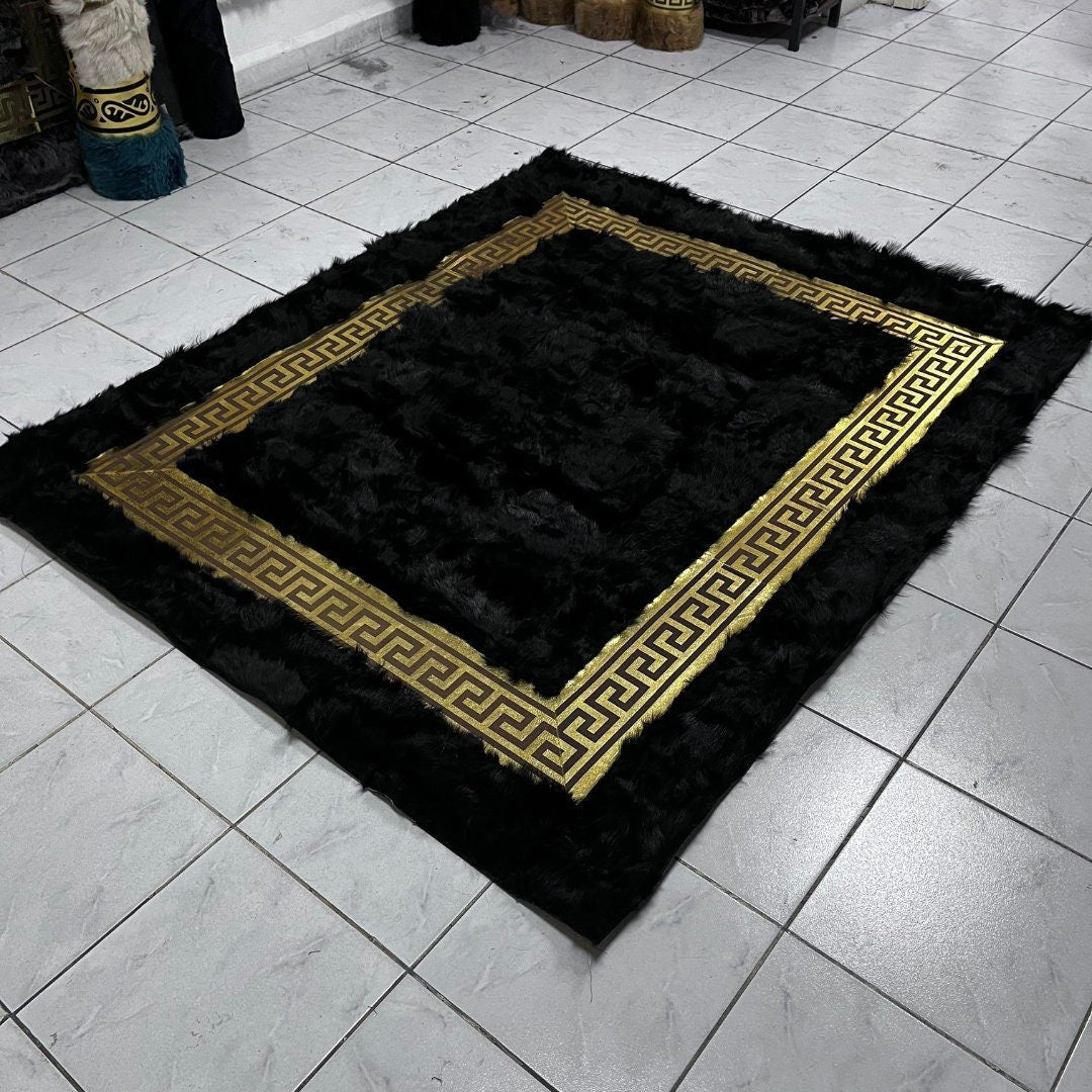 Black Sheepskin Rug,Black With Gold Sheepskin Fur Rug,Fluffy Rug,Soft Area Rug,Shaggy Rug ,Rug for Living Room,Wool Rug,Sheepskin Carpet - BuzzLeatherCarpetBlack Sheepskin Rug,Black With Gold Sheepskin Fur Rug,Fluffy Rug,Soft Area Rug,Shaggy Rug ,Rug for Living Room,Wool Rug,Sheepskin Carpet