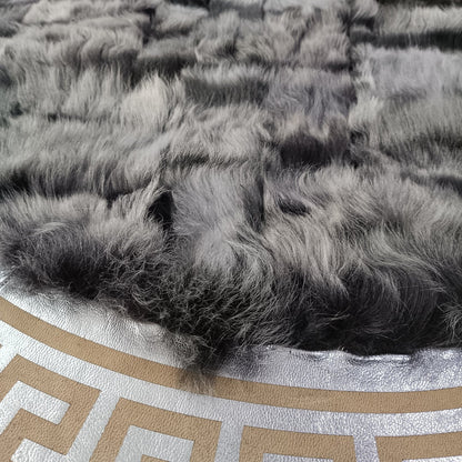 Luxury Gray Sheepskin Rug, Patchwork Sheepskin Rug, Sheepskin Round Rug,Natural Soft Rug,Soft Fur Rug For Living Room,Round Area Rug