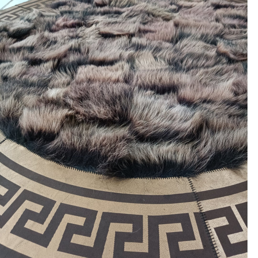 Special Brown Natural Sheepskin Round Rug, Round Area Rug, Patchwork Sheepskin Rug, Natural Soft Rug, Soft Fur Rug For Living Room