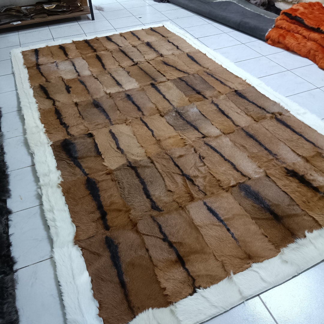 Patchwork Goatskin Area Rug, Handmade 100% Genuine Goatskin Rug, Goatskin Rug Fur for Living Room, Goatskin Rug Fur Office Room