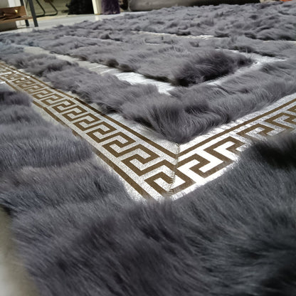 Luxury Anthracite and Silver Sheepskin Rug for Living Room,Natural Floor Fur Rug,Shaggy Rug,Sheepskin Rug,Plush Living Room Rug,6x9 Rug