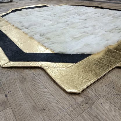 Gold Cowhide White Sheepskin Fur ,Natural Gold Cowhide Leather Rug , Genuine Lambskin Fur Rug, Soft Area Rug, 5x8 Rug, Organic Sheepskin