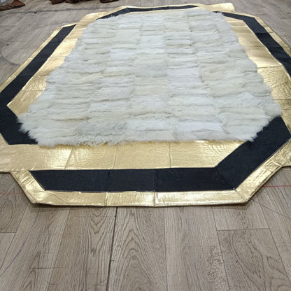 Gold Cowhide White Sheepskin Fur ,Natural Gold Cowhide Leather Rug , Genuine Lambskin Fur Rug, Soft Area Rug, 5x8 Rug, Organic Sheepskin