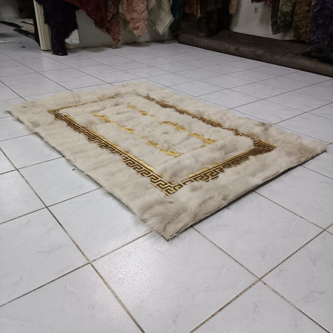 Sheepskin Cream and Gold Sheepskin Runner Rug,Luxurious Runner Rug for Living Room,Natural Sheepskin Hallway Rug,Handmade Runner Rug,6x9 Rug