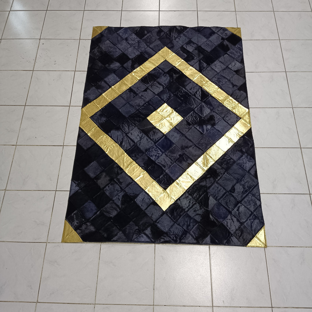 Luxury Gold and Dark Blue Cowhide Rug,Real Cowhide Rug,Handmade Rug, Custom Rug,Cowhide Rug for BedRoom,Patchwork Cowhide  Rug,Cowhide  Rug