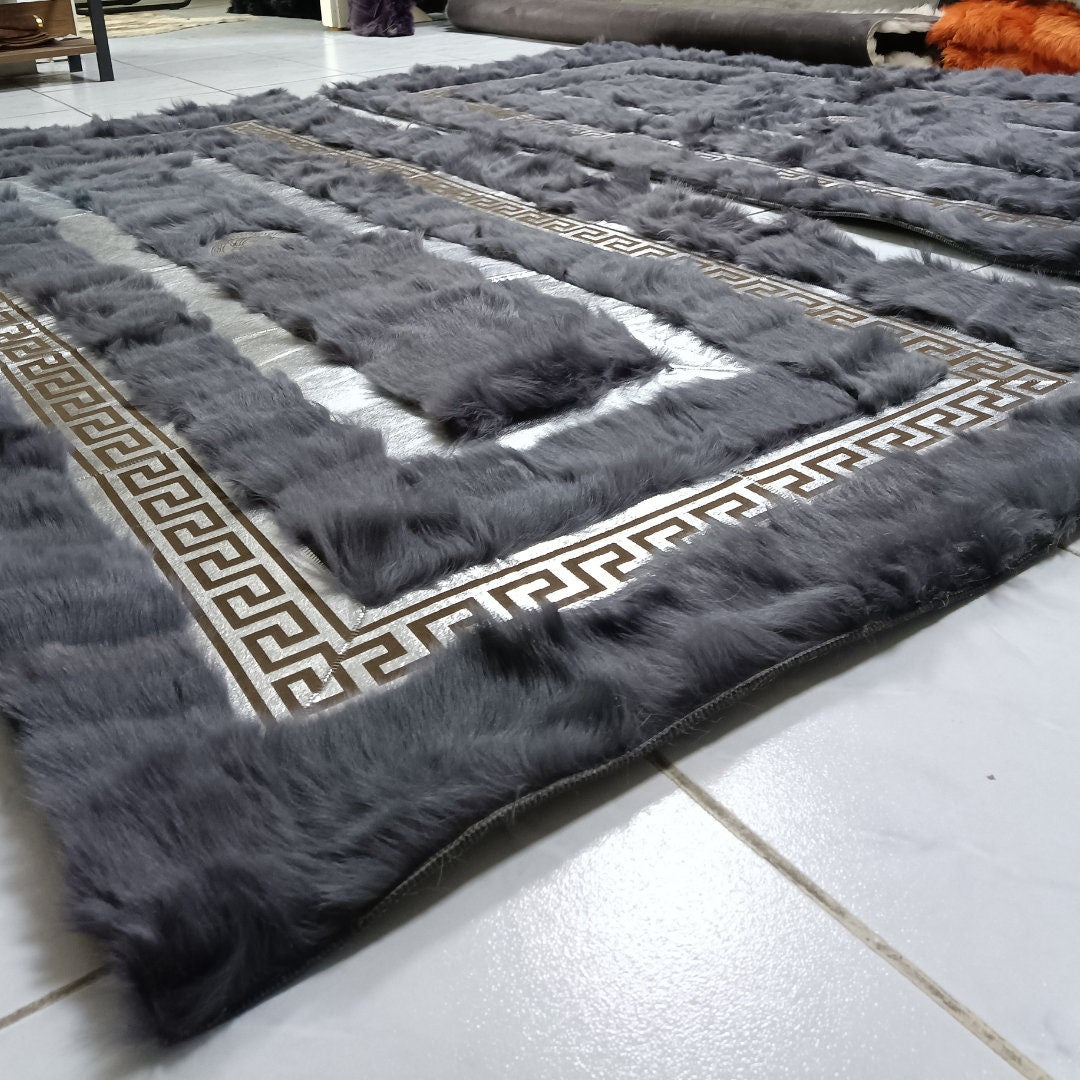 Luxury Anthracite and Silver Sheepskin Rug for Living Room,Natural Floor Fur Rug,Shaggy Rug,Sheepskin Rug,Plush Living Room Rug,6x9 Rug