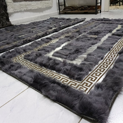 Luxury Anthracite and Silver Sheepskin Rug for Living Room,Natural Floor Fur Rug,Shaggy Rug,Sheepskin Rug,Plush Living Room Rug,6x9 Rug