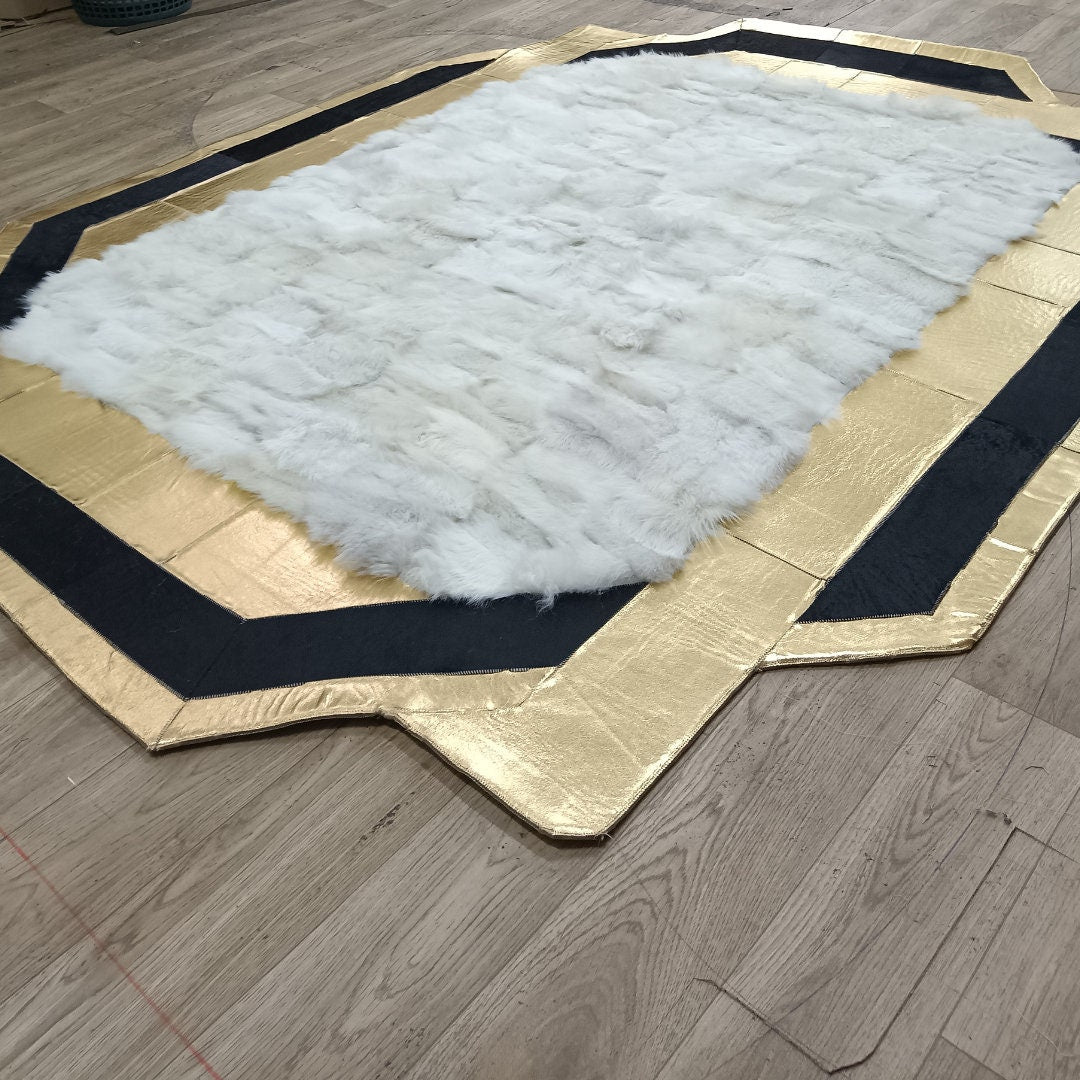 Gold Cowhide White Sheepskin Fur ,Natural Gold Cowhide Leather Rug , Genuine Lambskin Fur Rug, Soft Area Rug, 5x8 Rug, Organic Sheepskin