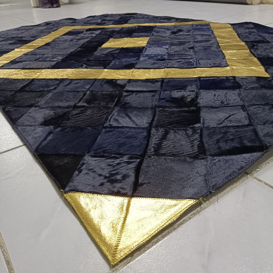 Luxury Gold and Dark Blue Cowhide Rug,Real Cowhide Rug,Handmade Rug, Custom Rug,Cowhide Rug for BedRoom,Patchwork Cowhide  Rug,Cowhide  Rug