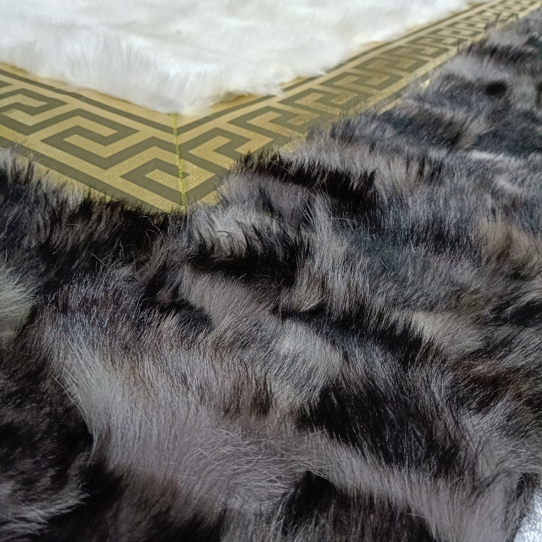 Gray-White Sheepskin Rug, Gray With Gold Sheepskin Fur Rug, Natural Soft Rug, Soft Fur Rugs For Living Room,Leather Carpet,Gray Wool Rug