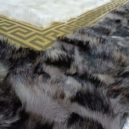 Gray-White Sheepskin Rug, Gray With Gold Sheepskin Fur Rug, Natural Soft Rug, Soft Fur Rugs For Living Room,Leather Carpet,Gray Wool Rug