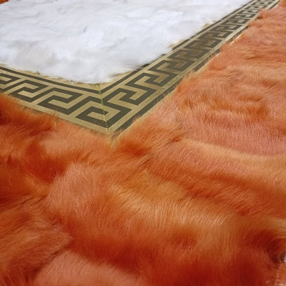 Orange-White Sheepskin Rug, Orange with Gold Sheepskin Fur Rug,ORange Sheepskin Carpet, Soft Fur Rug For Living Room,Soft Area Rug