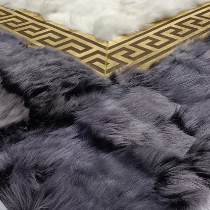 Gray Sheepskin Rug for Living Room, Gray with White Sheepskin Fur Rug,Luxury Rectangle Soft Carpet for Bedroom,Natural Patchwork Rug