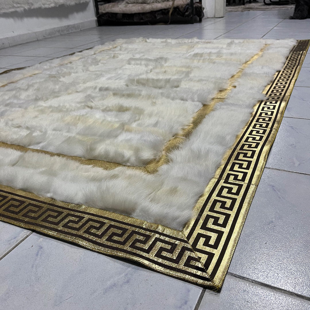 White Sheepskin Rug, White-Gold Sheepskin Area Rug, Natural Floor Fur Rug, Shaggy Rug, Luxury Sheepskin Living Room Rug,SheepSkin Fur Rug,