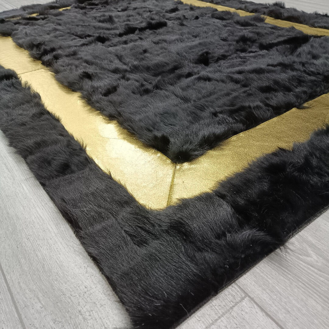 Handmade Black Sheepskin Fur Rug for Living Room, Genuine Sheepskin Fur Rug, Soft Area Rug, Sheepskin Rug,Natural Black Fluffy Sheepskin Rug