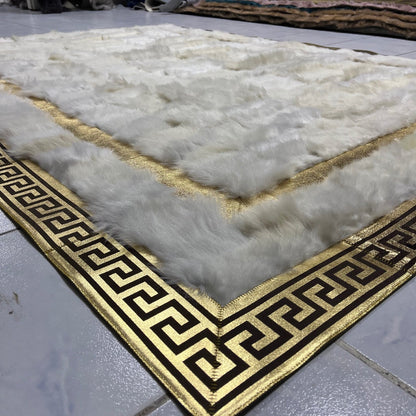 White Sheepskin Rug, White-Gold Sheepskin Area Rug, Natural Floor Fur Rug, Shaggy Rug, Luxury Sheepskin Living Room Rug,SheepSkin Fur Rug,