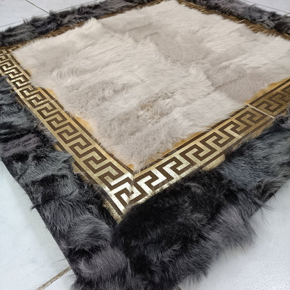 Gray, White and Gold Sheepskin Fur Rug,Luxury Rectangle Soft Carpet, Natural Patchwork Rug, Sheep skin Rug, Fluffy Rug,Soft Area Rug