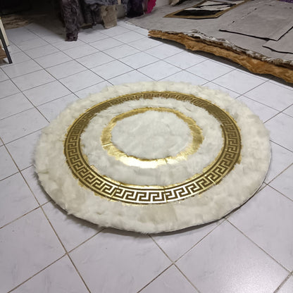 Round White Sheepskin Fur Rug, Sheepskin Patchwork  Rug for Bedroom, High Quality Handmade Carpet, Soft Fur Rug for Living Room, Fluffy Rug