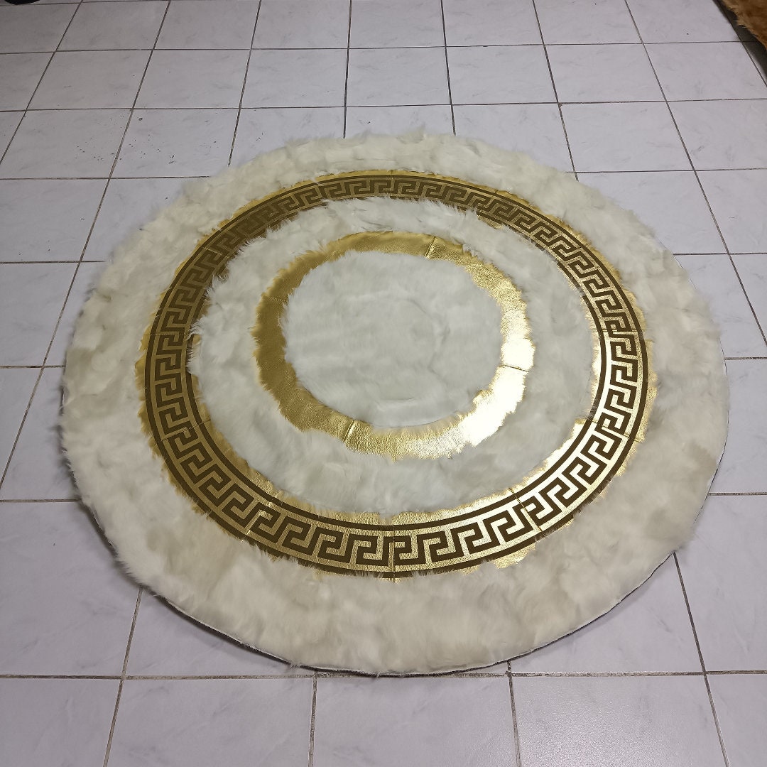 Round White Sheepskin Fur Rug, Sheepskin Patchwork  Rug for Bedroom, High Quality Handmade Carpet, Soft Fur Rug for Living Room, Fluffy Rug