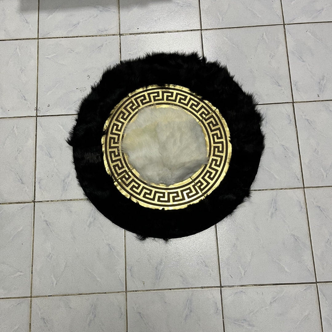 Luxurious Black Sheepskin Rug, Soft Patchwork Round Area Rug for Living Room Decor, Sheepskin Round Rug,Rug For Living Room,Round Area Rug,