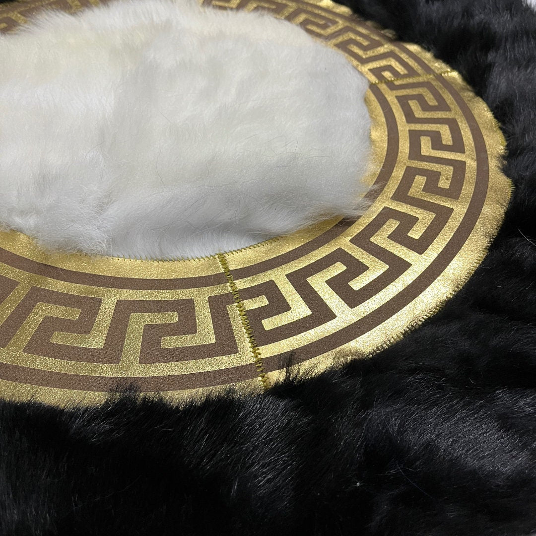 Luxurious Black Sheepskin Rug, Soft Patchwork Round Area Rug for Living Room Decor, Sheepskin Round Rug,Rug For Living Room,Round Area Rug,