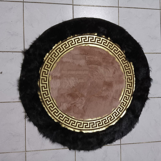 Luxury Black,Pink and Gold Sheepskin Patchwork Rug for Bedroom,Round Sheepskin Rug,High Quality Sheepskin Fur Rug,Fur Rug for Living Room