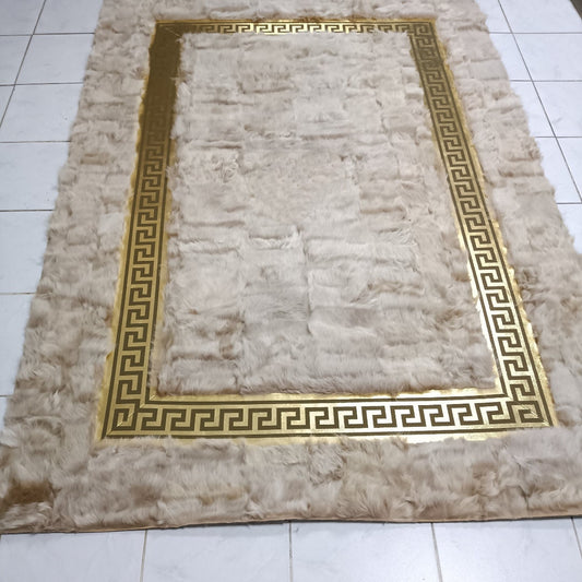 Creamy Sheepskin Rug, Creamy With Gold Sheepskin Fur Rug, Genuine Sheepskin Patchwork Rug, Natural Soft Rug, Fur Rug For Living Room