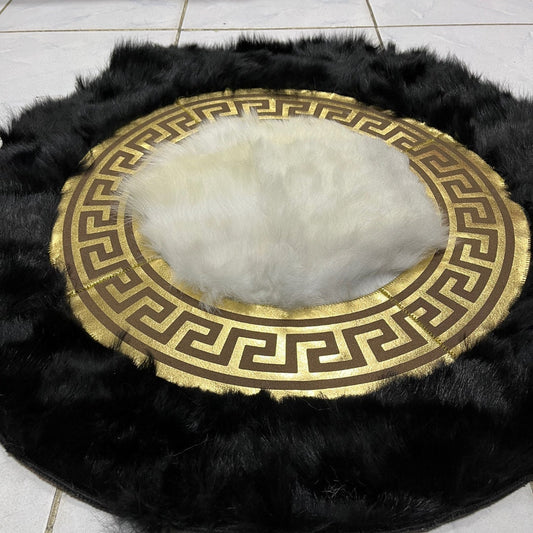 Luxurious Black Sheepskin Rug, Soft Patchwork Round Area Rug for Living Room Decor, Sheepskin Round Rug,Rug For Living Room,Round Area Rug,