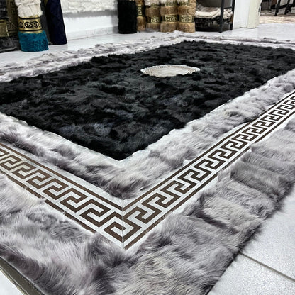 Gray Sheepskin Rug,Gray-Black Sheepskin Rug,Fluffy Rug,Soft Area Rug,Rug for Living Room,Wool Rug,Sheepskin Carpet,Sheepskin Fur Rug