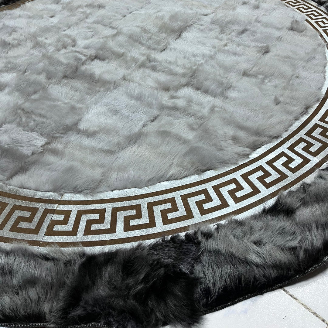 Gray Sheepskin Rug, Round Sheepskin Rug, Sheepskin Rug, Tuscan Lamb Fur Rug for Living Room, Soft Area Rug, Patchwork Rug, Fluffy Rug