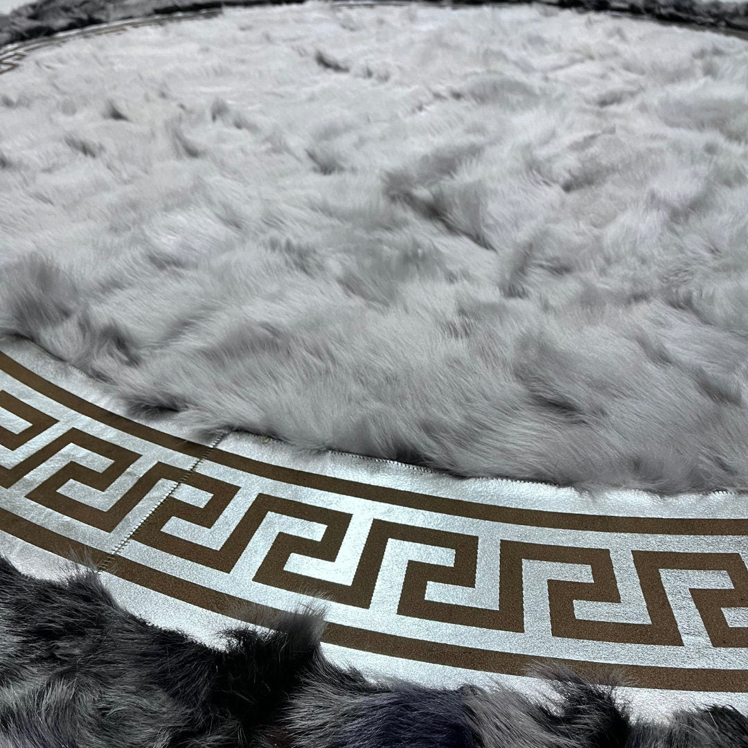 Gray Sheepskin Rug, Round Sheepskin Rug, Sheepskin Rug, Tuscan Lamb Fur Rug for Living Room, Soft Area Rug, Patchwork Rug, Fluffy Rug