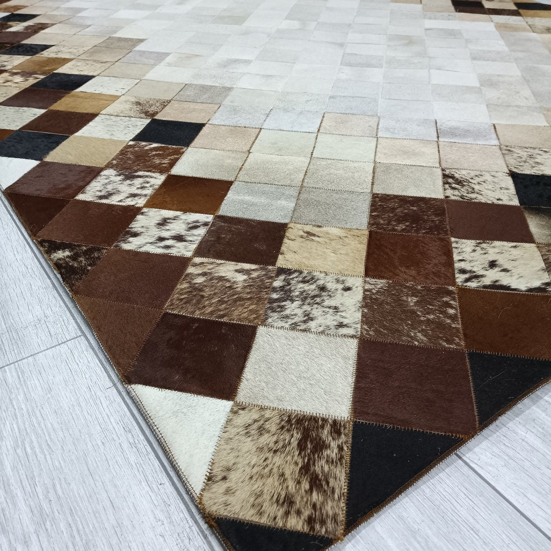 Luxury Tricolor Cowhide Rug,Real Cowhide Rug,Handmade Rug, Custom Rug,Cowhide Rug for BedRoom,Patchwork Cowhide Rug,Cowhide Rug