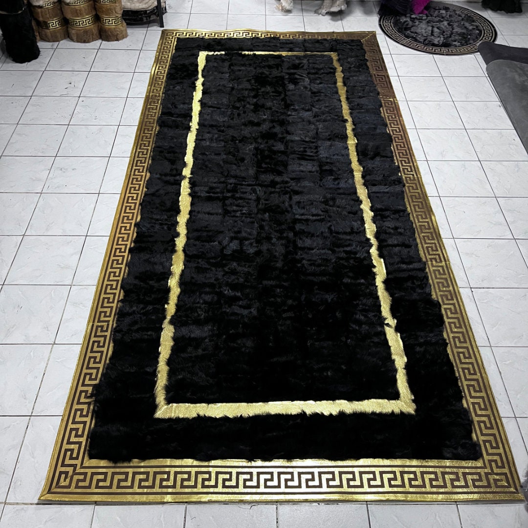 Large Natural Black Sheepskin Rug, Sheepskin Fur Rug, Soft Area Rug, Sheepskin Area Rug, Carpets for Bedroom,Modern Plush Area Rug, Wool Rug