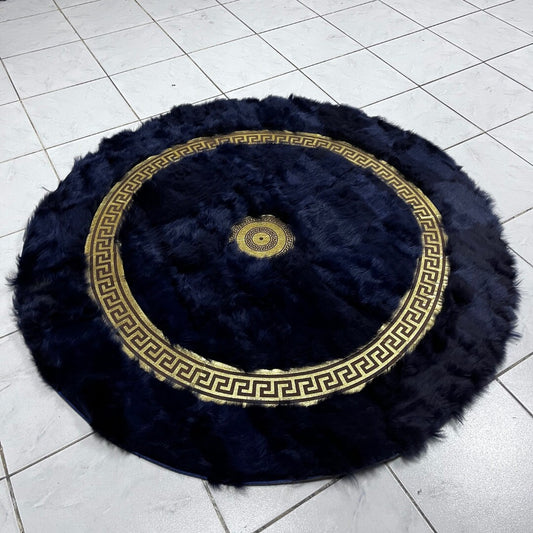 Dark Blue Sheepskin Rug, Round Sheepskin Rug, Sheepskin Rug, Tuscan Lamb Fur Rug for Living Room, Soft Area Rug, Patchwork Rug, Fluffy Rug