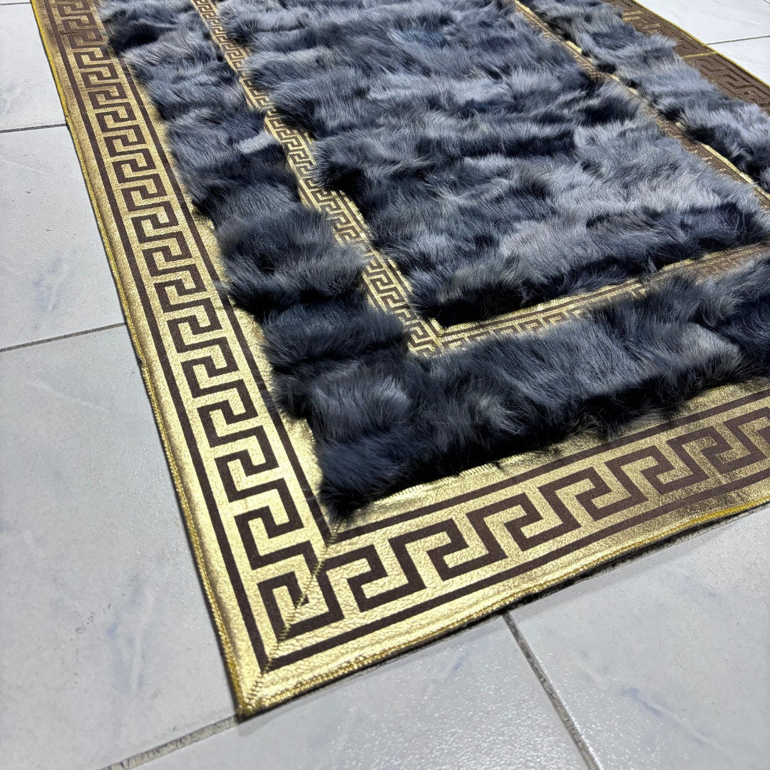 Gray Sheepskin Rug,Gray With Gold Sheepskin Fur Rug,Fluffy Rug,Soft Area Rug,Shaggy  Rug ,Rug for Living Room,Modern Plush Area Rug,Wool Rug