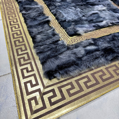 Gray Sheepskin Rug,Gray With Gold Sheepskin Fur Rug,Fluffy Rug,Soft Area Rug,Shaggy  Rug ,Rug for Living Room,Modern Plush Area Rug,Wool Rug