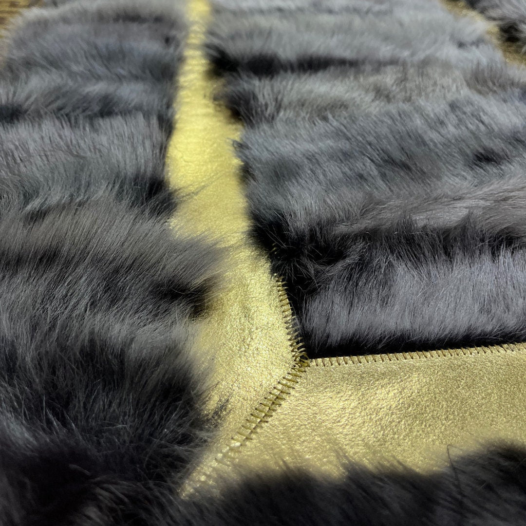 Gray Sheepskin Rug,Natural Soft Gray With Gold Sheepskin Fur Rug,Fluffy Rug,Soft Area Rug,Sheepskin Carpet,Rug for Living Room,Wool Rug