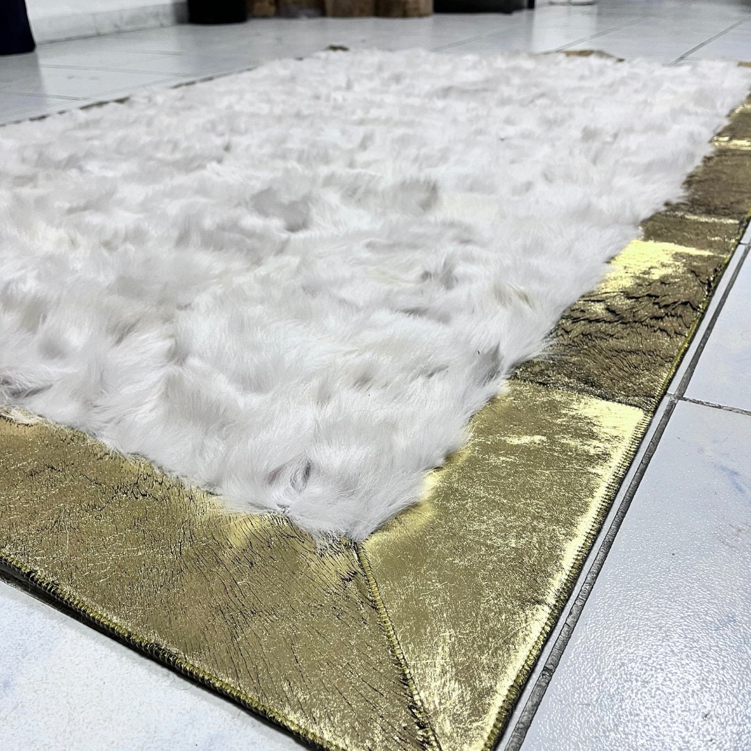 White Sheepskin Rug,White With Gold Sheepskin Fur Rug,Fluffy Rug,Soft Area Rug,Shaggy  Rug ,Rug for Living Room,Wool Rug,Sheepskin Carpet