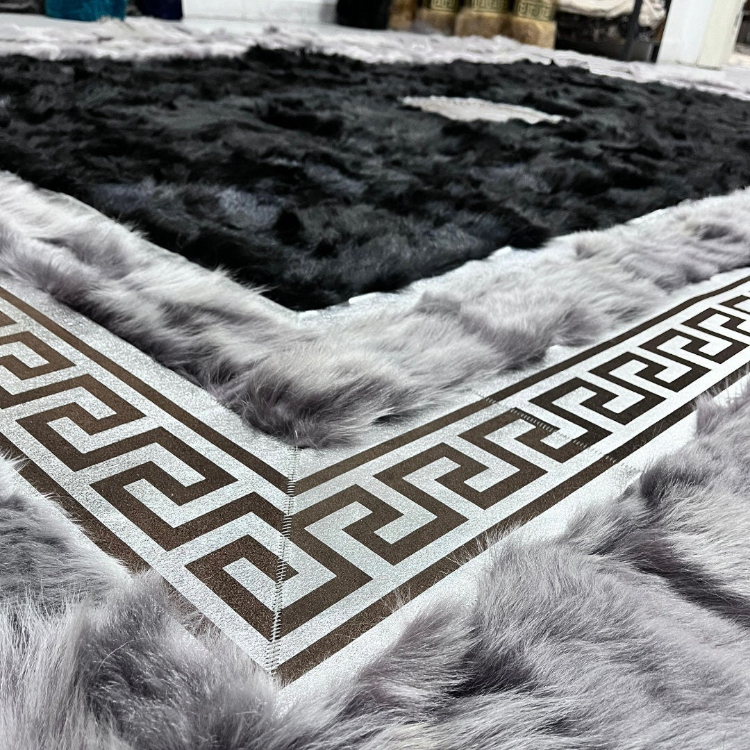 Gray Sheepskin Rug,Gray-Black Sheepskin Rug,Fluffy Rug,Soft Area Rug,Rug for Living Room,Wool Rug,Sheepskin Carpet,Sheepskin Fur Rug