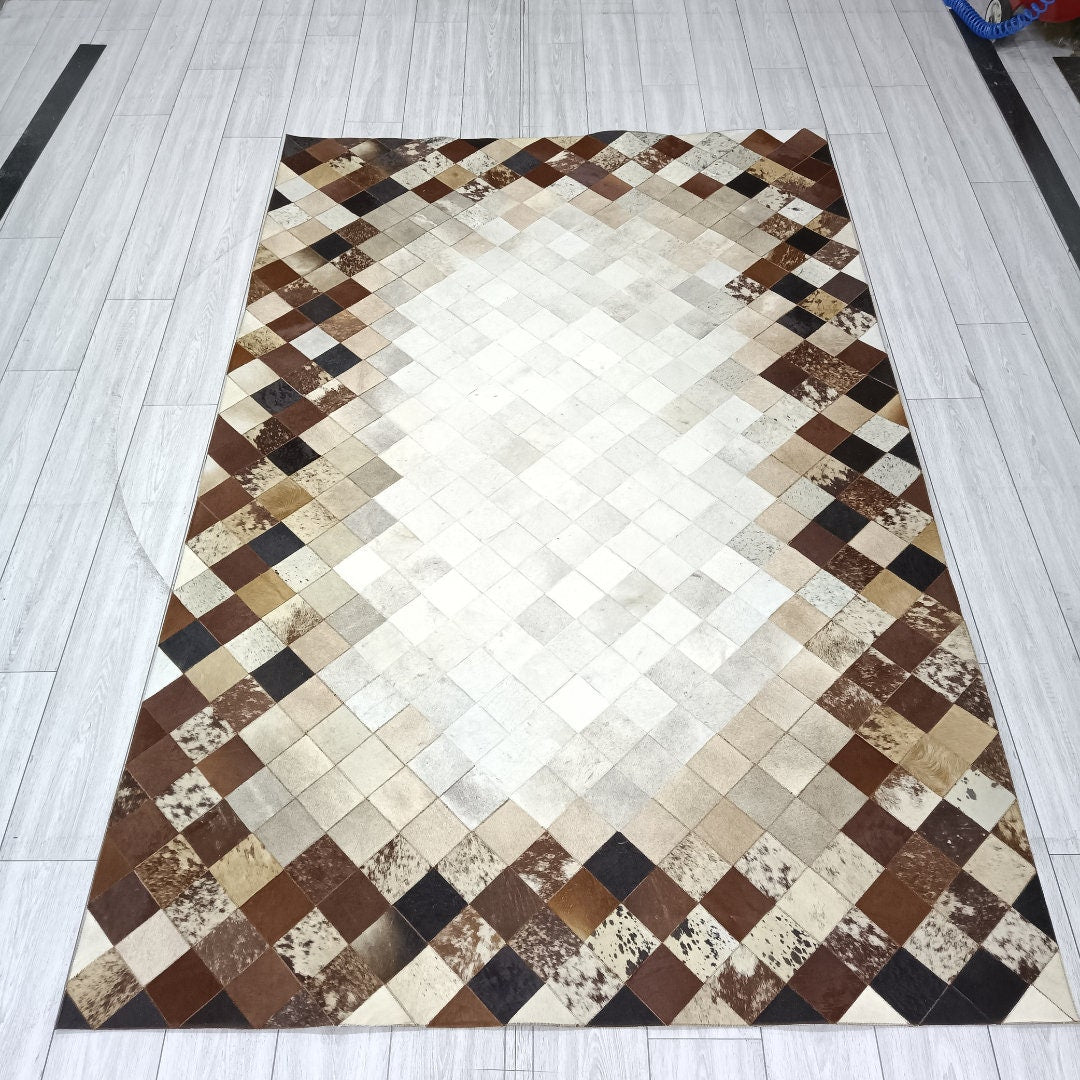 Luxury Tricolor Cowhide Rug,Real Cowhide Rug,Handmade Rug, Custom Rug,Cowhide Rug for BedRoom,Patchwork Cowhide Rug,Cowhide Rug