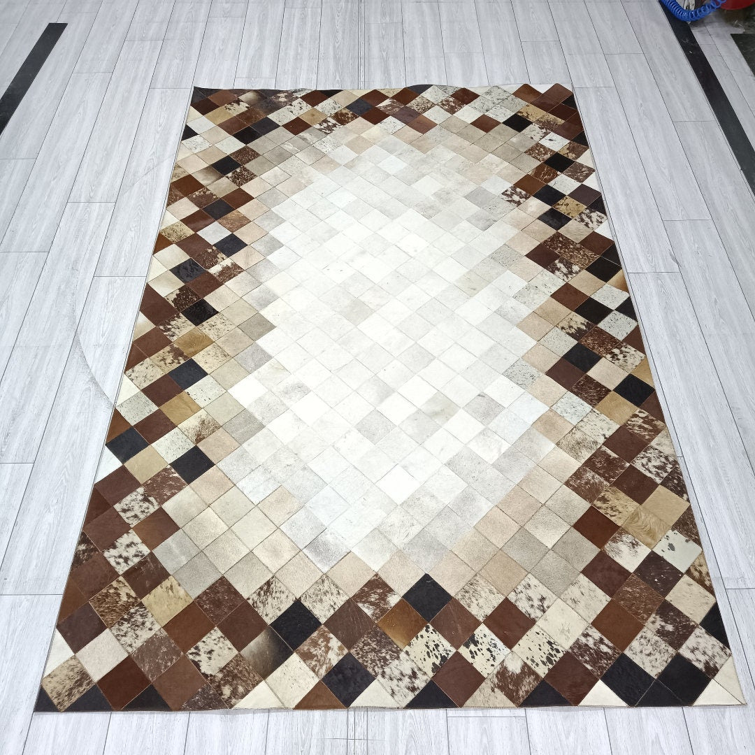 Luxury Tricolor Cowhide Rug,Real Cowhide Rug,Handmade Rug, Custom Rug,Cowhide Rug for BedRoom,Patchwork Cowhide Rug,Cowhide Rug