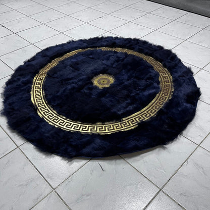 Dark Blue Sheepskin Rug, Round Sheepskin Rug, Sheepskin Rug, Tuscan Lamb Fur Rug for Living Room, Soft Area Rug, Patchwork Rug, Fluffy Rug